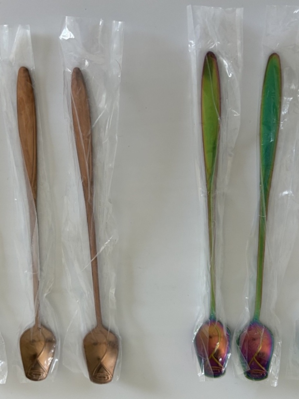 Lot of 6 VTG 7" Long Tea Spoons Rose Design 3 Copper Tone 3 Iridescent Green